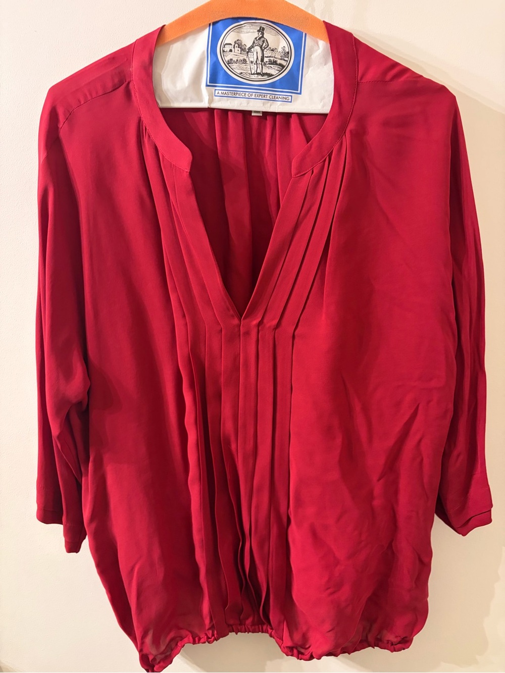 Women's Red Pleated V-Neck Blouse by Joie